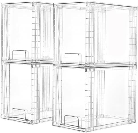 4 Pack Clear Stackable Storage Drawers,9.7" High Plastic Organizers Bins for Skincare, Bathroom Supplies,Ideal for Cabinet,Undersink,Vanity,Kitchen,Pantry Organization