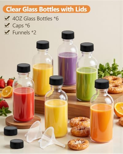 4 oz Clear Glass Bottles with Lids - 6 Pack Boston Round Bottles for Juice - Image 5