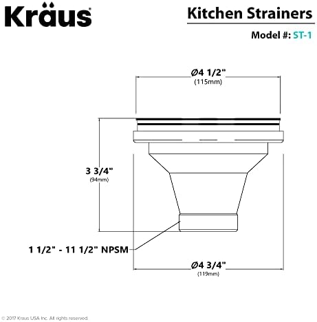 Kraus Kitchen Sink Stainless Steel Drain Assembly with Strainer, Fits Standard 3.5 in. or 4 in. Drain Openings