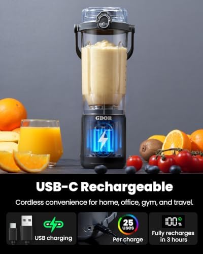 GDOR Portable Blender, Smoothie Blender Cordless, 2*23oz Cups, Auto Program - Image 6