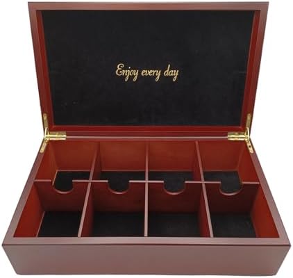 BJOYFUL&LOVED Wooden Tea Box, 8-Compartment Tea Organizer, Cherry Color