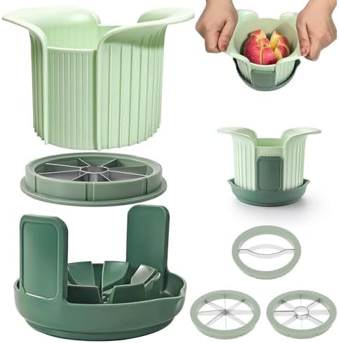 Apples Slicer and Corer, 8 Slices Heavy Duty Pear, Mango & Tomato Cutter with Stand & Comfort Handle, Up to 3.7 IN Apples(Green,3 cut pieces)