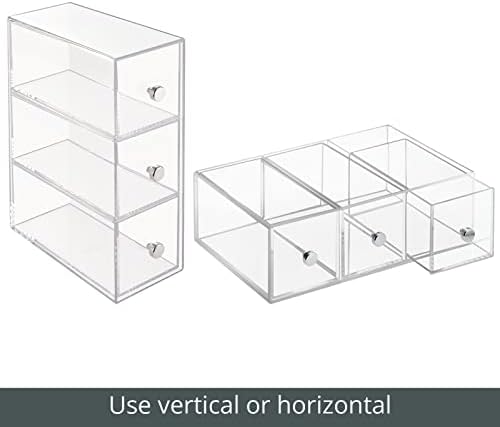 Plastic Kitchen Pantry Stackable Storage Organizer Container Station with 3 Drawers for Cabinet, Countertop, Holds Coffee, Tea, Sugar Packets, Creamers - Lumiere Collection - Clear
