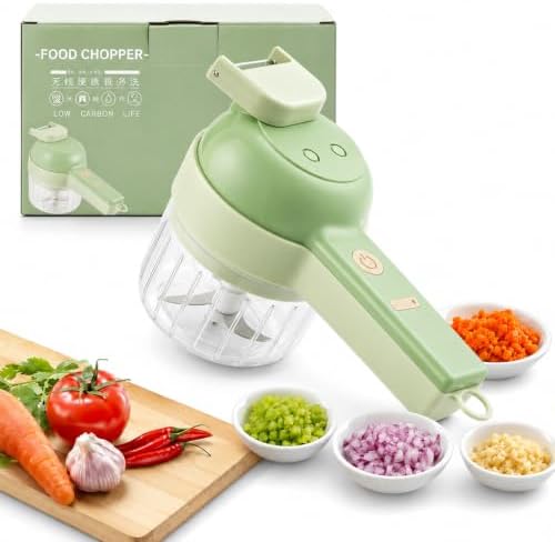 2027 Upgraded Multi Blade Chopper Electric Hand Held, 5-in-1 Wireless Vegetable Chopper with Slicing Grating Peeling, Rechargeable Food Processor for Garlic Onion Meat, Type-B by DENGWANG
