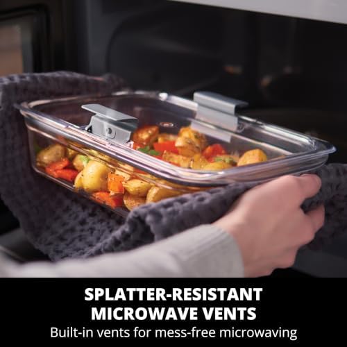 Brilliance Glass Food Storage set of 4 containers 8 total pieces (4 containers + 4 lids) for Lunch Meal Prep and Leftovers Dishwasher and Oven Safe Clear/Grey
