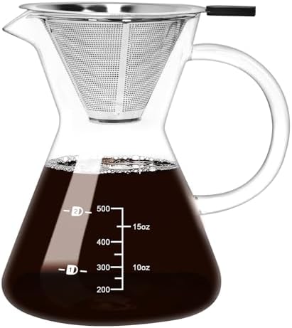 17oz/500ML Glass Pour Over Coffee Maker & Stainless Filter