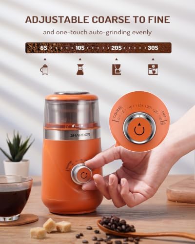 SHARDOR Electric Super Silent Blade Coffee Grinder, Timed Grind Control Rotary Knob, Adjustable Coarse to Fine for Coffee Beans, Spices & Herbs, with 1 Removable Stainless Steel Bowl, Orange - Image 3
