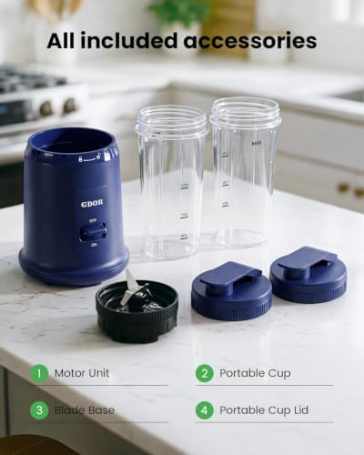 GDOR Personal Blender, 400W Smoothie Maker with 17.6oz Travel Cup, Blue - Image 4