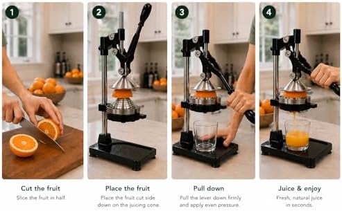 2-in-1 Heavy Duty Cast Iron Manual Juicer & Vegetable Chopper — Hand Press Citrus Squeezer & Food Dicer with Interchangeable Blades, No Electricity, Easy Clean, Fresh Juice & Meal Prep in Seconds