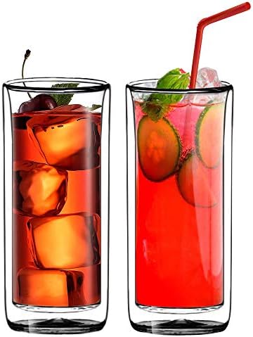 (Set of 2) 20oz (600ml) Ultra Clear Strong Double Wall Insulated Thermo Glass Tumbler V3 Highball Glass for Beer/cocktail/lemonade/iced Tea/Smoothie (Real Borosilicate Glass, Not Plastic)