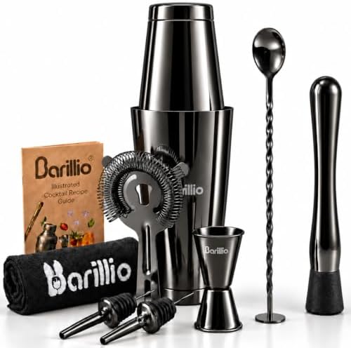 Black Boston Shaker Set - Stainless-Steel, Weighted Martini Cocktail Shaker Set w/Strainer & Mixer - Mixology Bartender Kit - Bar Set for the Home - 9-pc Drink Set - Bar Tools