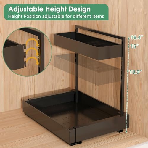 Under Sink Organizer, L-Shaped Pull Out Cabinet Rack for Kitchen