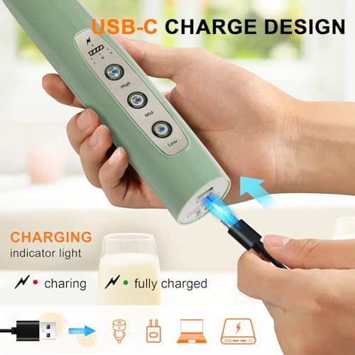 Handheld Milk Frother Wand for Coffee, Rechargeable Electric Whisk