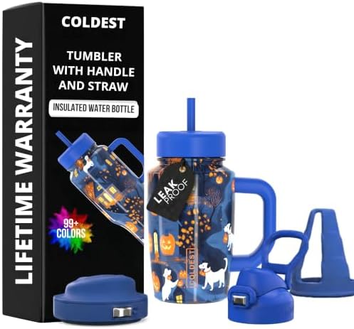 Coldest Tumbler with Handle & Coffee Lid - 100% Spill Proof Tumbler (3 Lids) - Stainless Steel Insulated Leakproof Tumblers for Women & Men - Cup Holder Friendly - 15 oz (Paw or Treat) by Coldest