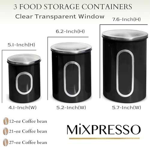 3-Pcs Black Canisters Set for Kitchen Storage Airtight Jars