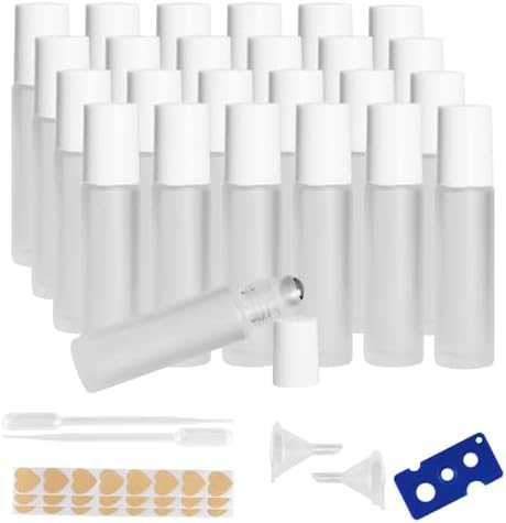 10ml Glass Essential Oil Roller Bottle, 24PCS Clear Frosted Essential Oil Roller Bottles with Stainless Steel Rollers - Refillable, Leak-Proof Design, Suitable for Travel and DIY Skincare Products. by Unknown