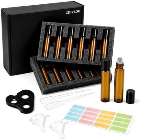 12Pack 10ml Amber Glass Roll On Bottles for Essential Oils&Perfume by Unknown