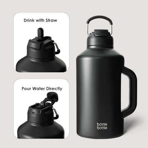 Insulated Water Bottle 64 oz Dual-use Lid black