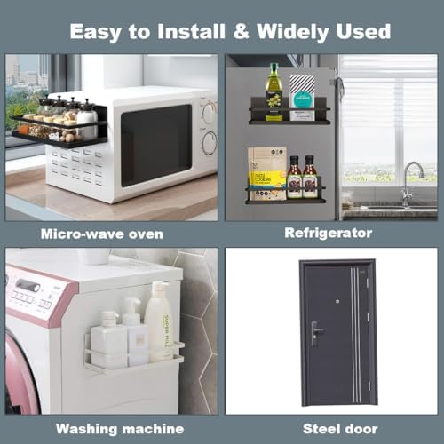 Magnetic Spice Rack Organizer Single Tier Refrigerator Spice Storage Shelf, Easy to Install The Side of The Refrigerator Can Hold spices, Jar of Olive Oil (White, 2 PACK)