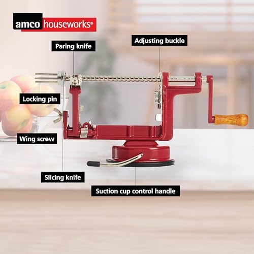 Back To Basics A505 Peel Away Apple Peeler (Casr Iron Suction Base), Red