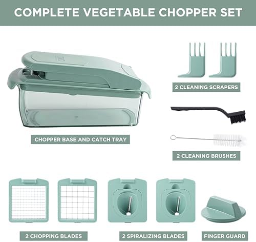 ook with Color Vegetable Chopper - Multifunctional 11 in 1 Vegetable Chopper with Container - Food Chopper to Dice, Chop, Slice, Julienne and Spiralize, Sage - Image 7