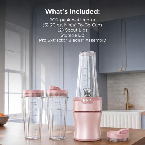 Ninja Nutri-Plus Personal Blender, 900PW, (3) 20oz Cups, Pink, BN301PKBRN - Image 7