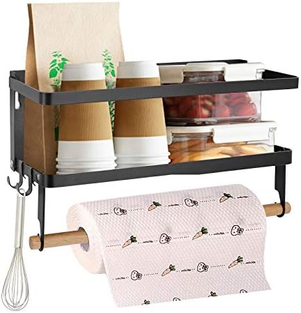 Magnetic Fridge Spice Rack- Space Saving Organizer Black Shelf on Refrigerator, Kitchen Paper Towel Holder, Foldable Design (Black-Small)
