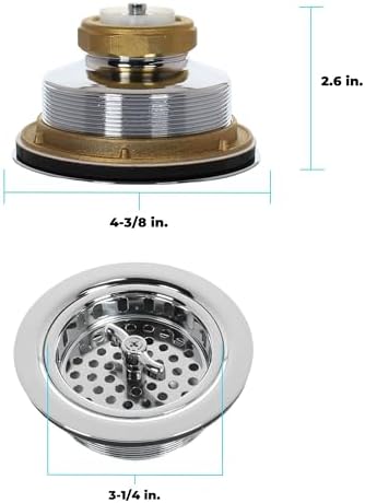 3.5" Sink Drain Assembly with Twist Lock Basket Strainer, Solid Brass, Polished Chrome