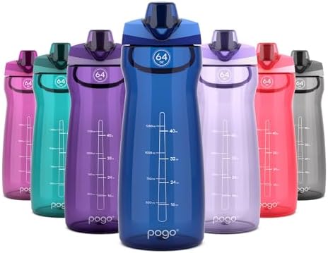 Pogo 64oz Plastic Water Bottle with Chug Lid and Carry Loop, Blue by Pogo