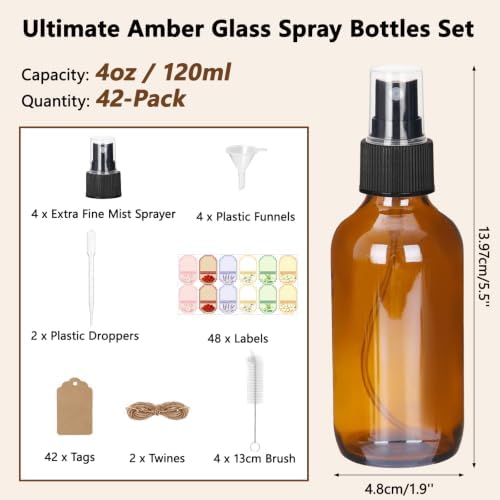 STARSIDE 4oz Amber Glass Spray Bottles 42-Pack with Fine Mist Sprayer - Image 3
