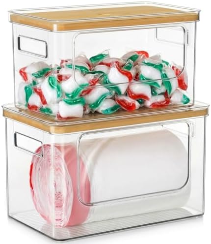 Trash Bag Dispenser Under Sink, 2 in 1 Garbage Bag Holder Dishwasher Pods Organizer for Kitchen Pantry Laundry Room