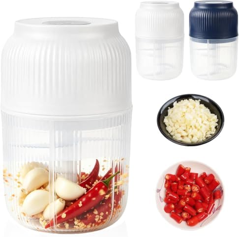 Electric Garlic Chopper, Mini Portable Veggie Chopper Garlic Grinder Masher Onion Chopper, Rechargeable Cordless Food Processor & Food Chopper for Garlic Onion Ginger Chili Vegetables, 400ml (White) by Unknown