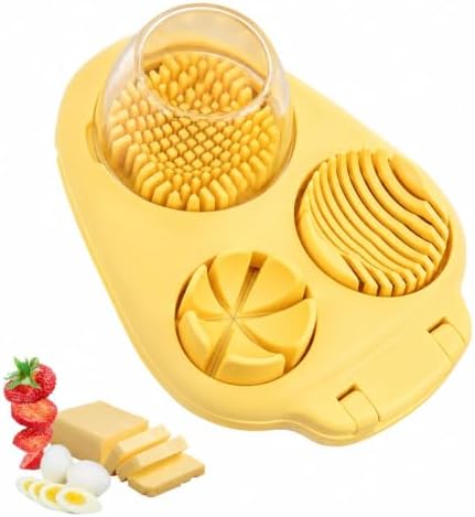 3-in-1 Stainless Steel Egg Slicer, Heavy Duty Multi-Function Kitchen Slicing Tool, Easy and Even Slicing for Hard Boiled Eggs, Fruits and Vegetables (Yellow) by Unknown