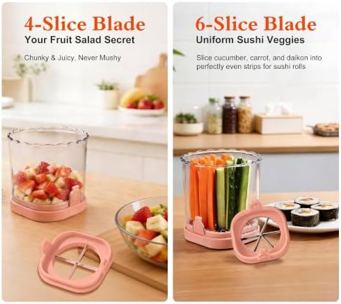 CEHNCEH 2-in-1 Fruit Slicer Cup Detachable Perfect Stainless Steel (Pink) - Image 3