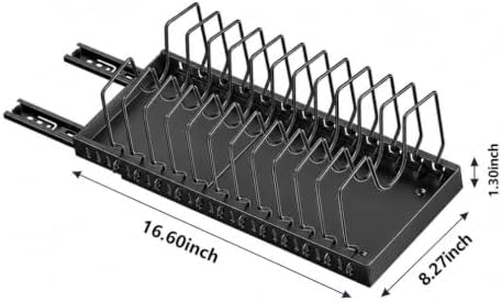 Pots and pans organizer under cabinet,pot lid organizers inside cabinet holders for kitchen,Horizontal and vertical pulling modes,cast iron storage (Black Vertical pull-out)