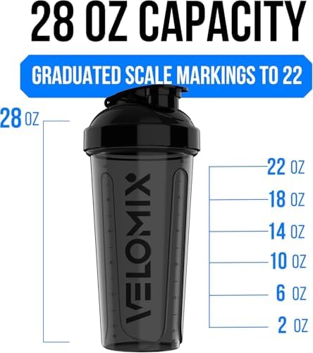 VELOMIX 6 Pack 28oz Shaker Cups for Protein Shakes, Blacks to Transparent - Image 4