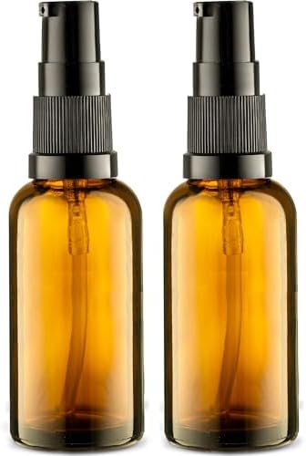 50ml Empty Refillable Glass Amber Pump Bottles for Travel, Lotion, Oil, 2pk by Vitalup