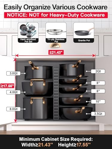 8-Tier Lightweight Pots and Pans Organizer under Cabinet, 14.55" H
