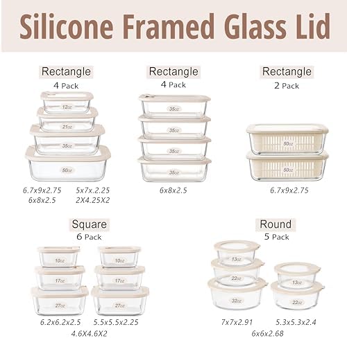 Glass Food Storage Containers with Glass Lids, Microwave Safe Food Container Set, Aitight Meal Prep Container Set, LeakProof, 100% Plastic Free, 4 Pack