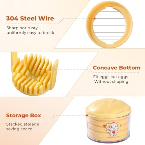 4 In 1 Egg Slicer For Hard Boiled Eggs, Stainless Steel 4 Slice Modes Egg Cutter, Strawberry Slicer Grape Cutter, Kitchen Fruit Slicer For Mushroom, Cherry (Yellow-1pcs)