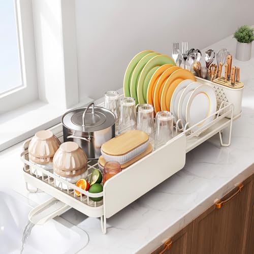 Large Dish Drying Rack for Kitchen Counter, Expandable, White
