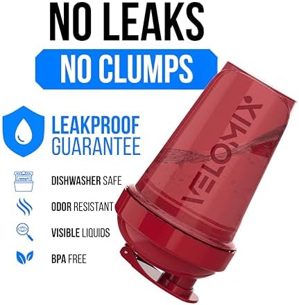 VELOMIX 2 Pack 20oz Protein Shaker Bottle for Protein Mixes, Black/Red - Image 3