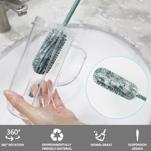 Silicone Bottle Brush, 15.7" Water Bottle Cleaner Brush, Green - Image 4