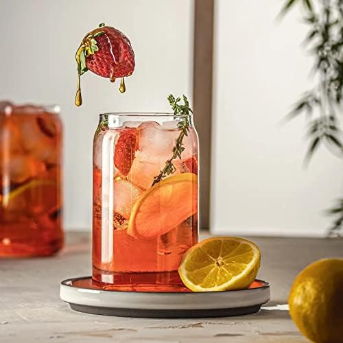 Set of 6 Patented Can Shaped® Drinking Glasses - 16oz Clear Goblet Glass Cups for Margarita, Cocktails, Iced Coffee, Tea, Soda, Whiskey, Water and Beer