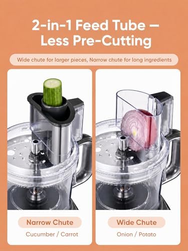 Food Processor, 12 Cup, 2-in-1 Feed Chute Procesador de Alimentos Electrico, 500W, BPA Free, Stainless Steel, Procesador de Alimentos for Mincing, Dicing, Shredding, Puree & Kneading Dough