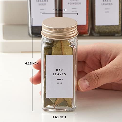 25 Pcs Spice Jars with Label- Glass Spice Jars with Gold Metal Caps