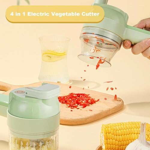 Multi-Functional Portable Wireless Vegetable Chopper - 4-in-1 Electric Food Processor for Chopping, Slicing, Grating & Whipping, with Cleaning Brush and Charging Cable - Image 2