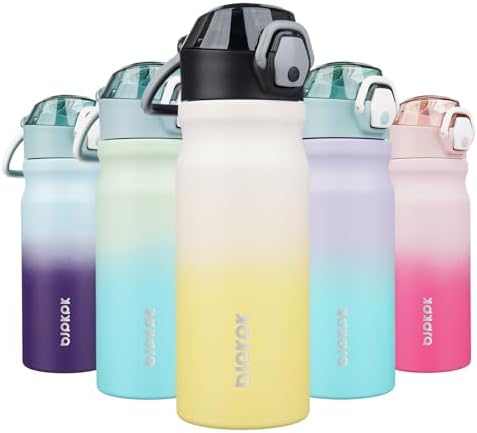 BJPKPK 18 oz Water Bottle with Straw & Handle, Insulated Stainless Flask by BJPKPK