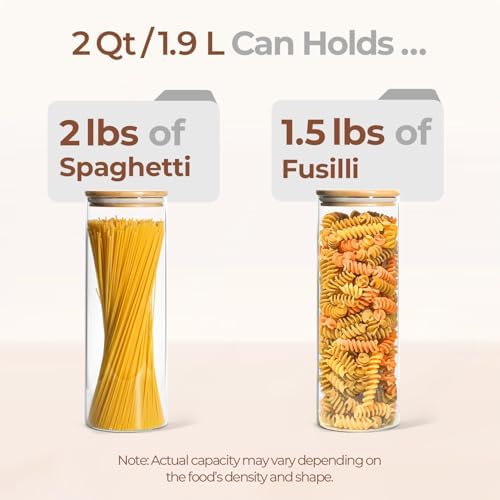 Pasta Containers Storage 2 Qt, Spaghetti Container, 3 Pack Glass Jar