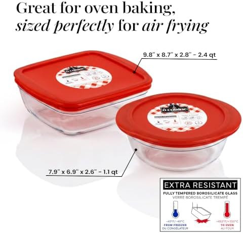 Borosilicate Casserole Dish with Lid Set, Square + Round